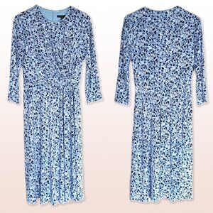 Maggy London Wrap Front Dress Light Blue & Navy Floral Abstract Print Size 2